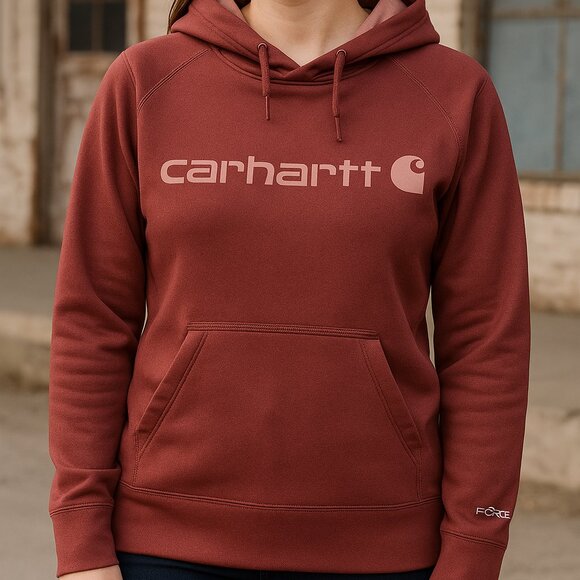 Carhartt Force Relaxed Fit Maroon Logo Hoodie Sweatshirt - Picture 1 of 9